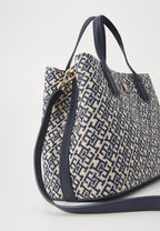 TOMMY HILFIGER TH MONOGRAM JACQUARD SATCHEL BAG