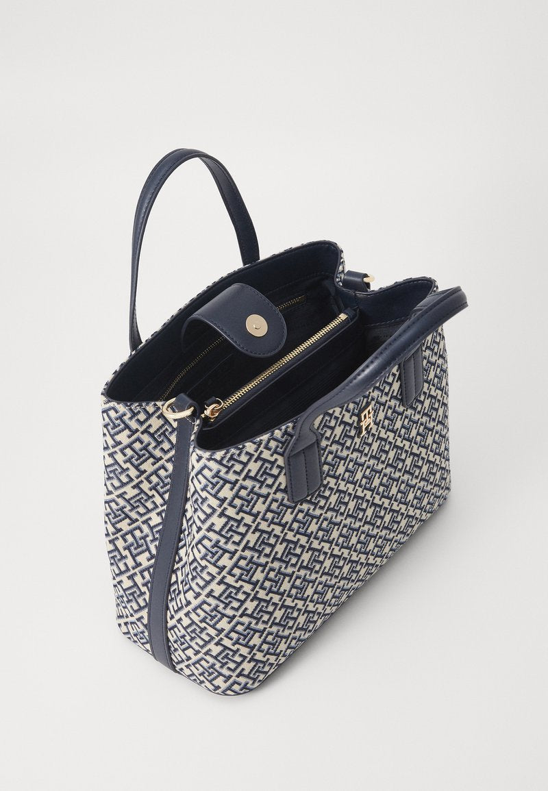 TOMMY HILFIGER TH MONOGRAM JACQUARD SATCHEL BAG