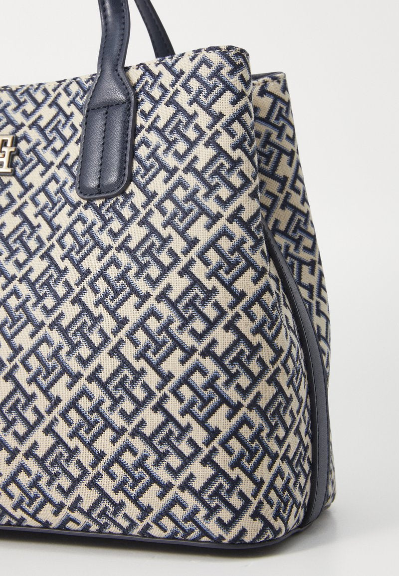 TOMMY HILFIGER TH MONOGRAM JACQUARD SATCHEL BAG